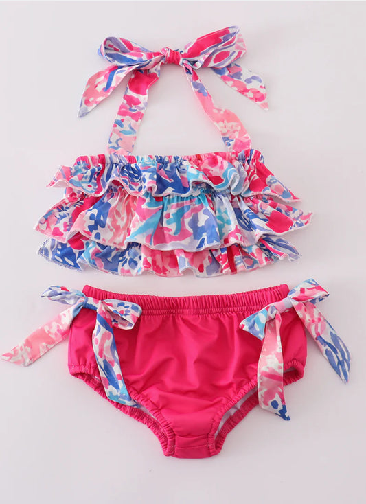 Tropical Pink Girl Print Two Piece Swimsuit